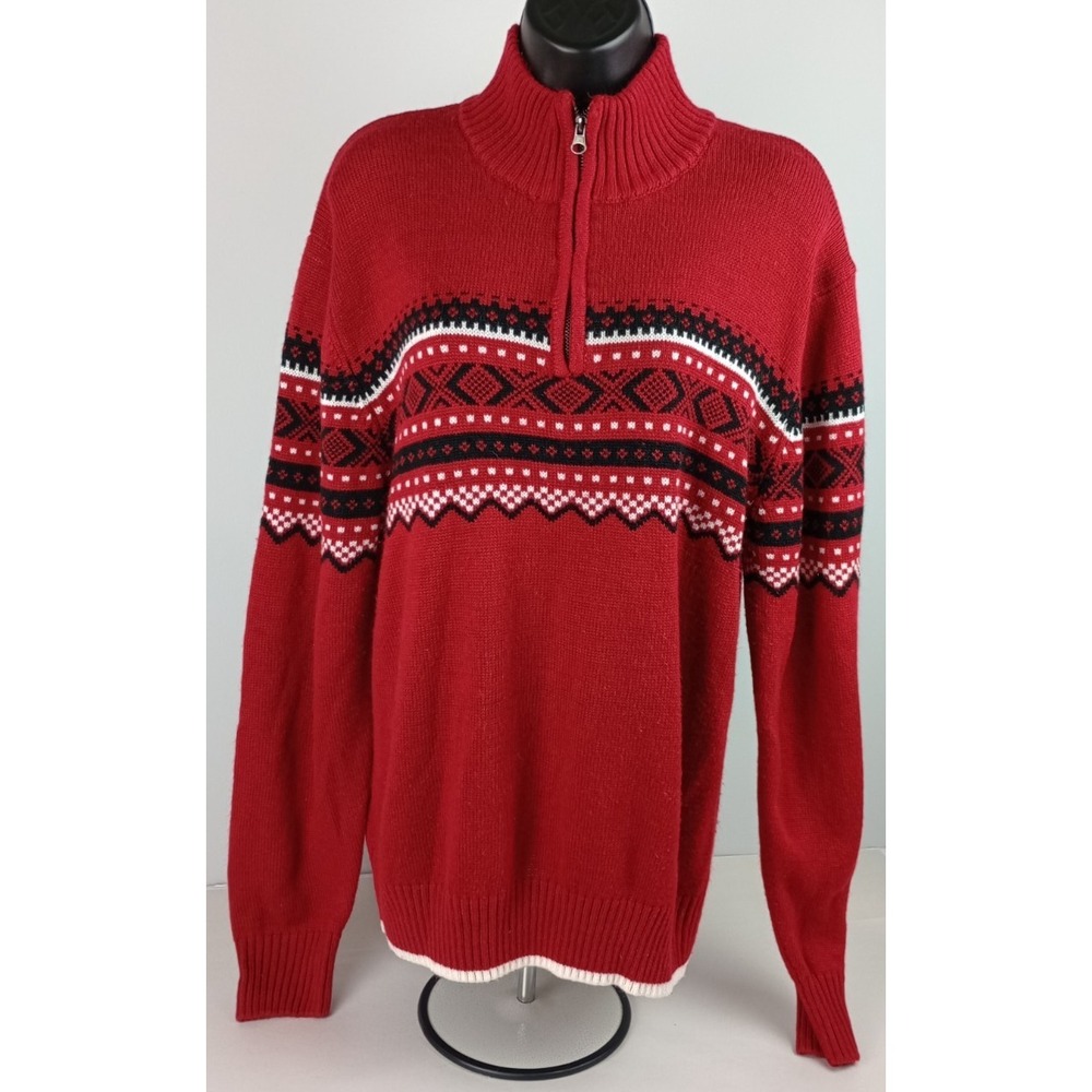 Carbon Women's XL 1/4 Zip Mock Neck Red Holiday Long Sleeve Knit Sweater